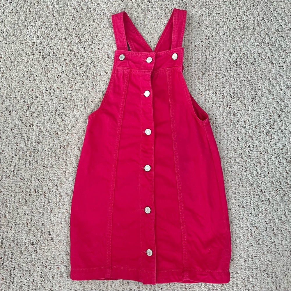 GAP Girls Kids Hot Pink Denim Overall Dress Jumper Size Medium 8-9